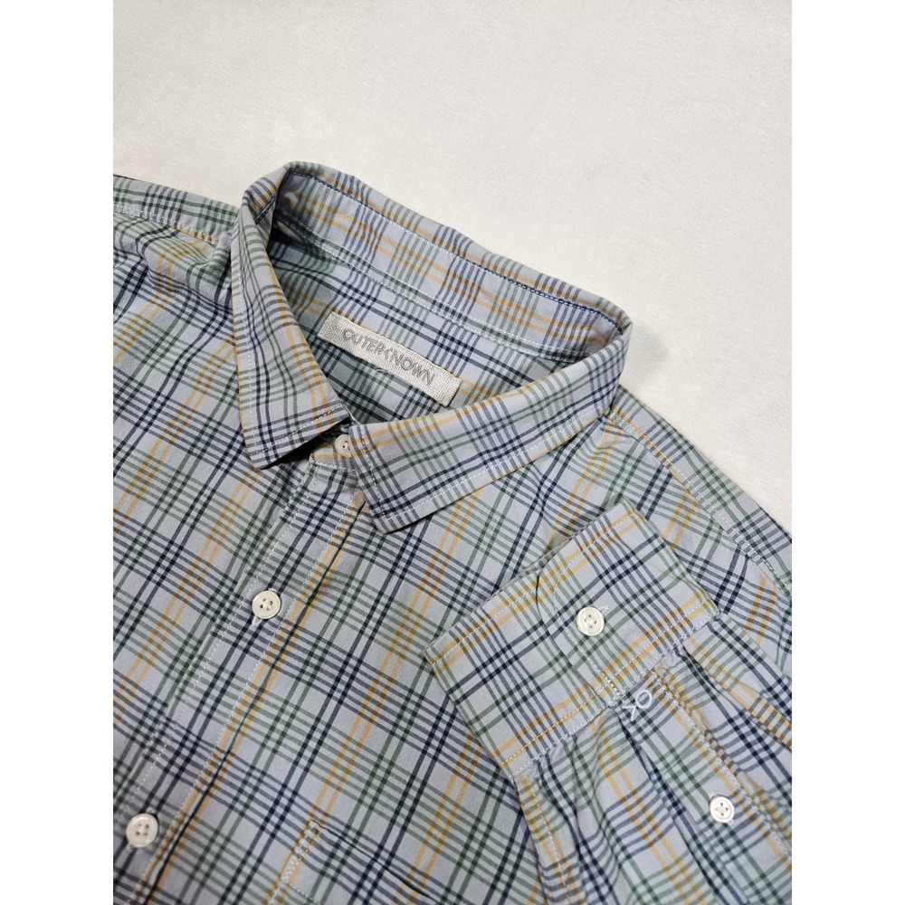 Outerknown Shirt Men's Large Plaid Organic Cotton Casual Blue‎ Green
